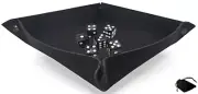 (6) 16mm Black Pearlized Dice White Pips w/Pouch + Rolling Tray Felt Foldable