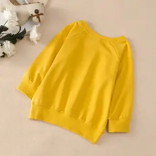 韓版新款上海市8歲時尚字母印花圓領上衣中小童洋氣潮黃色外出服