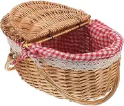 BESPORTBLE Wicker Picnic Basket with Lid Rustic Storage Basket with Handles for Outdoor Picnics Camping and Road Trips Portable for Stylish Organizing and Decor