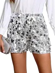 [AMPOSSTO] Women Girls Sparkly Sequin Mini Shorts Shiny Elastic High Waisted Party Festival Shorts Rave Outfits