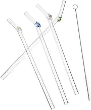 DOITOOL Glass Straw with Brush- 4pcs Clear Straws with Small Flower Design- Transparent Beverage Straws for Juice Milk Tea Smoothie Cocktail Drinks for Wedding Party Favor P2353HH40UO6 20X0.8X0.8CM