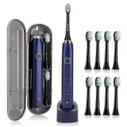 For Sarmocare S100 IPX7 Waterproof Portable Sonic Electric Toothbrush with 8 Brush Heads and Travel Case Navy Blue