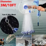 10ft Fishing Cast Net Bait Easy Throw Hand Cast Strong Tire Trap Mesh Line Home
