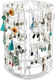 Tasybox 360 Rotating Earring Holder Stand Clear Earrings Organizer, Acrylic Jewelry Storage Display Rack for Earrings Bracelets Necklaces, 400 Holes and 192 Grooves