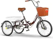 Adult Trike Foldable 20 Inch 3 Wheel Bikes Single Speed Cruise Bike Three-Wheeled Bicycles with Shopping Basket for Seniors Women Men, Tricycle