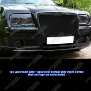 Fits 2005-2010 Chrysler 300C Black Stainless Steel Mesh Grille Grill Combo