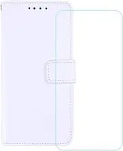 LCEHTOGYE Cover for Motorola Moto G Power 5G 2024 + HD Tempered Glass,Shell PU BracketBumper Protective Back Case - Anti-Scratch Screen Protector for Motorola Moto G Power 5G 2024-YSFM - White