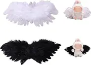 Mrltau 2 Pieces Angel & Devil Wings Lace Set for Labubu, 25 x 10 cm, Compatible with Labubu Clothing, Compatible with Labubu Accessories, Doll Accessories (White + Black), multicoloured, Large