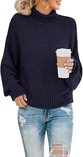 [Ybenlow] Sweaters for Women Turtleneck Oversized Batwing Long Sleeve Sweaters Chunky Cable Knit Pullover Jumper Tops