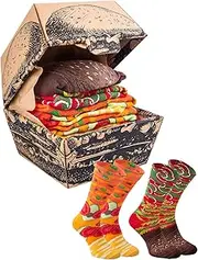 [Rainbow Socks] Men Women Funny Vegan Burger Socks Box - 2 Pairs