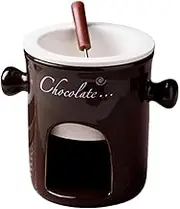 Chocolate fondue set with tea light holder, melting pot for chocolate and cheese, ceramic tea light chocolate fondue with stainless steel forks, small fondue set for chocolate cheese, 2-piece