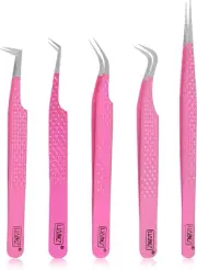 Fabir Tip Eyelash Extension Tweezers Lash Tweezer Japanese Steel Set of Five (Ra