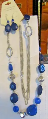 Lovely New on Card JACLYN SMITH Cobalt Blue Necklace & Sensitive Ear Earrings