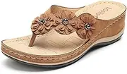 [HOBTEC] Women's Flower Flat Wedge Vintage Platform Flip Flops, Slippers Summer Sewing Thong Heels Sandals Perfect for Walking (Color : E, Size : 7)
