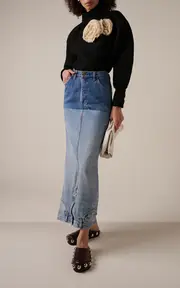 [A.W.A.K.E. MODE] Recycled Denim Mirror Effect Midi Skirt
