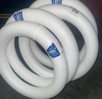 4 Pack Flora Craft Extruded White Foam Wreath Circles 4 ( 12”) NEW