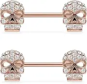 [Lcolyoli] 316L Stainless Steel Nipple Rings Barbell Crystal Skull Piercing Nipple Piercing Jewelry for Women Men