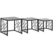 Set of 3 Nest of Tables, Square Side Tables with Black Metal Frame, for Living R