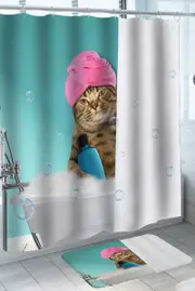 Funny Lady Cat Bath Time Shower Curtain