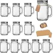 TANGLONG Mason Jar Cups, Mason Jars with Handle and Lids, Mason Jar Drinking Glasses, Glass Mason Jar Mugs 16 oz –12 Pack