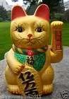 7"(18cm) Ceramic MANEKI NEKO Beckoning Waving Wealth Gold Cat Kitty Feng Shui