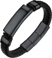 [PROSTEEL] Mens Braided Leather Black Bracelets Bangles, Skull Bracelet, Adjustable fit Wrist 19cm - 21cm Circumference, Come Gift Box