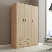 Oak Wardrobe Cabinet Wood Bedroom Clothes Storage Organiser Cupboard 3 Doors 2 Drawers