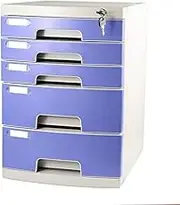 Blue 5 Drawer Lockable Plastic Desk File Cabinet for Desktop Data Storage