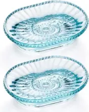 MDLUU Glass Soap Dish, Embossed Bar Holder, Decorative Saver Blue