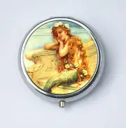 Mermaid PILL CASE pillbox pill box holder flowers art nouveau deco victorian