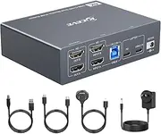 KVM Switch 2 Monitors for 1 Laptop and 1 Desktop 4K@60Hz, USB C HDMI Dual Monitor KVM Switch,Docking Station KVM Switches with 4 USB 3.0 Port, 80W PD Charging, Wired Remote and USB-C Cable Included