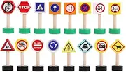 16PCS Traffic Signs Wooden Road Signs Preschool Learning Railroad Crossing Toy for Car Train Street Play