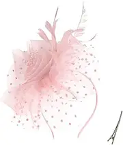 [QDC] Fascinators Hat for Women Tea Party Headband Flower Mesh Feathers Headwear Derby Hair Clip for Wedding Cocktail