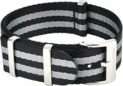 [About Time Co.] PREMIUM NATO Watch Strap Band Seatbelt Nylon NTTD JAMES BOND No Time To Die 20mm 22mm Black Grey Beige Stripe (20, Black and Grey)