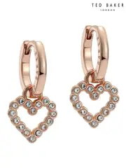 Ted Baker Pink Tone Amora Crystal Halo Heart Huggie Earrings (AJ8786) | $81