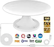 RV TV Antennas Roof Mounted, Portable RV Antenna for Camper, 720° Long Range Omni Directional Reception Digital HD Antenna Signal, with Super Signal Booster, 35ft HDTV Cable. (White)