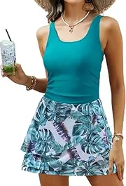 [VIMPUNEC] Women One Piece Swim Dress Swimsuit Tummy Control Modest Swim Skirt Bathing Suit