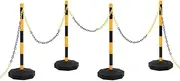 Chain Post Set with 10 m Plastic Chain - Yellow & Black, 90 cm Tall PE Posts, Easily Portable with Sturdy Fillable Bases, High Visibility Restriction for Car Parks, Warehouses,Public Spaces, and Roads