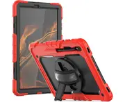 For Samsung Galaxy Tab S7 FE 12.4"2021 Heavy Duty Survivor Case Cover with Screen Protector Pencil Holder 360 Degree Rotating Kickstand - Red