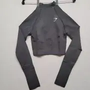 Gymshark Womens Black Long Raglan Sleeve Thumbhole Pullover Cropped Top Size S