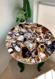 21" Wild Agate Stone Round Coffee Table Top Luxurious Bed Side Corner End Table
