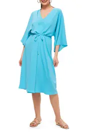 Trina Turk Bell Sleeve Belted Topspin Dress in Champion Cyan at Nordstrom, Size Small
