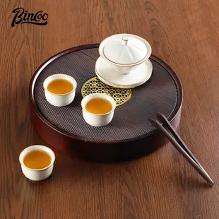 BINCOO 茶盤 家用實木小型茶托盤 幹泡茶托 儲蓄水圓形茶海 茶具