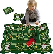 Christmas Theme DIY Puzzle Track With Vehicles - Rail Car Building Toy Set for Toddlers 3+ Years - Educational Montessori Gift (12 Pieces + 1 Car)