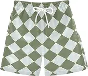 [Caihoyu] Plaid Green Yellow White Kids' Swim Trunks for Boys for Children Comfortable Boys' Swim Trunks for Kids' Beach Adventures 8T