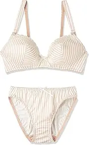2987 Great value bra & shorts [adult cute natural stripe] happy top and bottom matching nursing bra & postpartum shorts set maternity bra maternity bra [rosemadame maternity] C70 (shorts M) beige