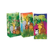 ZOO ANIMAL PARTY Paper Gift Lunch Bags Zebra Giraffe Elephant Tiger Pack of 12
