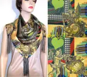 CHRISTIAN LACROIX yellow ANGELS Celestial TASSELS silk scarf bandana NWT Authent