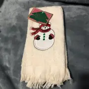 Barth & Drayfuss Vintage snowman fingertip towel NWT Christmas Winter Ivory