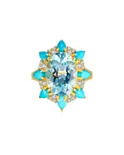Kai Fine Jewelry 14K 9.30 ct. tw. Blue Topaz, Turquoise, Aquamarine Cocktail Ring
